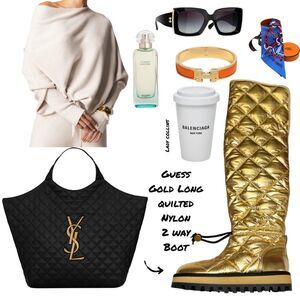 GUESS Ladiva 2 Way Metallic Gold Quilted Adjustable Knee High & Folding Boot